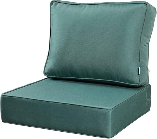 ARTPLAN Olefin 24x24 Deep Seat Patio Cushions for Outdoor Furniture,Extra 6 inch Thick,Back 18"x24",Removable,Replacement,Solid/Floral,Outdoor/Indoor,Aqua