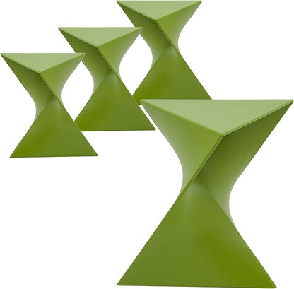 LeisureMod 15.75" Stackable Weather-Resistant Plastic Triangular Side Table - Accent End Table for Indoor & Outdoor Use (Green, Set of 4)
