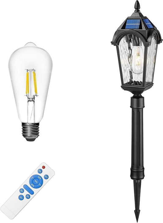 FEMILA Solar Post Lights Outdoor, 35.8" Aluminum Glass Outdoor Pathway Lights, Dusk to Dawn Solar Landscape Light with Remote Control for Yard Garden Driveway, 4FYX92GL-SL BK