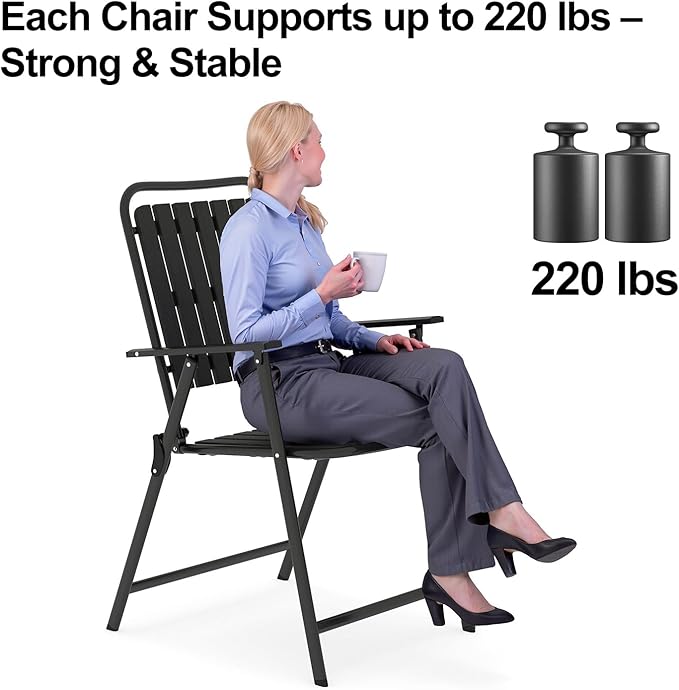 3 Piece Outdoor Bistro Set, Patio Table and Chairs Set of 2, Small Balcony Furniture with Glass Top Table, Folding Bistro Patio Set for Garden, Deck, Porch, Black Outdoor Furniture