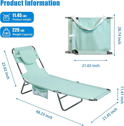 SunnyFeel Lounge Beach Chair for Adults with Face Hole, Reclining Beach Chairs Lay Flat, Sun Face Down Tanning Chair, Portable Folding Camping Cot for Outside Pool, Sunbathing, Reading