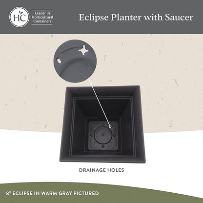 The HC Companies Eclipse Square Plastic Planter w/Attached Saucer - Outdoor & Indoor Plant Pot with Drainage Holes - Lightweight, UV-Resistant Plastic Pots for Plants (10" White, Pack of 1)