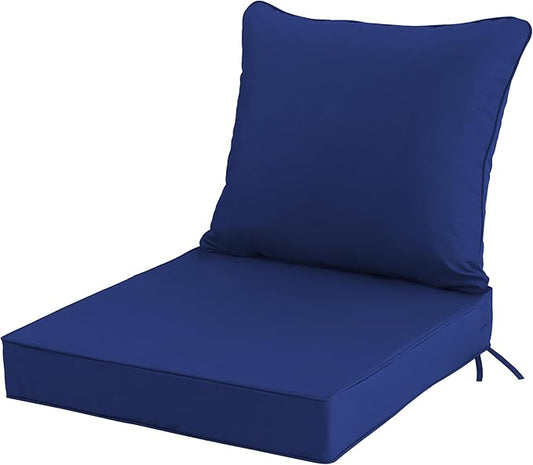 22''x22'' Patio Chair Cushion with Removable Cover, Outdoor Furniture Cushion - Water-Repellent, Fade-Resistant, Non-Slip Bottom & Straps, Replacement for Lawn, Porch & Deck Chair - Navy