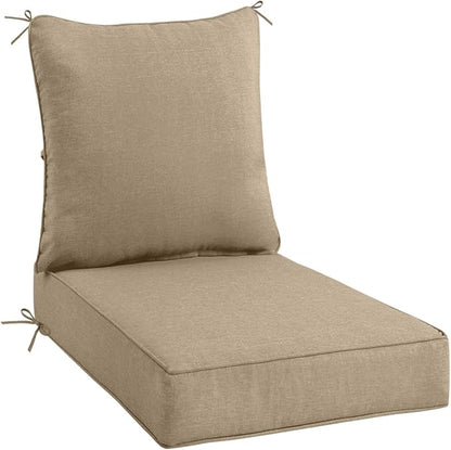 Sundale Outdoor Olefin Deep Seat Cushion, Patio Chair Cushion and Pillow, Water-Resistant Sectional Sofa Pad with Straps Khaki, 23 x 26 x 4 Inches
