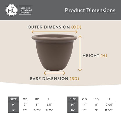 The HC Companies Sevilla Flower Planters - Durable Outdoor & Indoor Planter - Round Lightweight Self Watering Plant Pots for Herbs & More (9" Painted Black, Pack of 1)