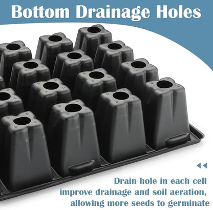 10 Pack 2.5 inch Square Pots 3.5 inch Deep 20 Cell Seedling Plug Trays with Water Collection Nursery Trays (15"x11"x3") for Seeds Starting and Transplanting