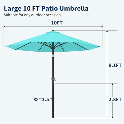 PatioKingdom 10FT Patio Umbrella with Push Button Tilt and Crank, Outdoor Market Umbrella with 8 Fiberglass Ribs, UV Protection Table Umbrella for Pool,Backyard,Garden,Deck(Peacock Blue, 10FT)