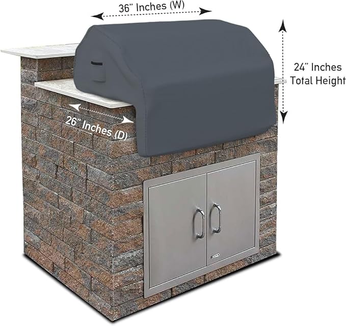 Covers & all Built-in Outdoor Grill Cover, Durable 12 Oz Waterproof Cover Max Material with Air Pocket & Elastic for Snug Fit (36" W x 26" D x 24" H Inches, Grey)