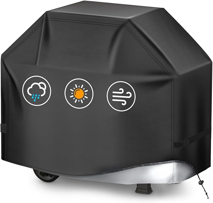 Perfect Grill Cover for Outdoor Grills Waterproof Rip-Proof Weather Resistant for Reliable Protection Griddle Cover Easy to Clean Adjustable Hem Drawstring Fade Resistant (Black, 55)