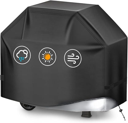 BBQ Gas Grill Cover for Outdoor, Anti-UV, Rip-Proof, 600D Oxford Fade Resistant Material, Barbecue Cover with Hook and Loop Straps & Adjustable Hem Drawstring (Black, 72”x26”x51”)