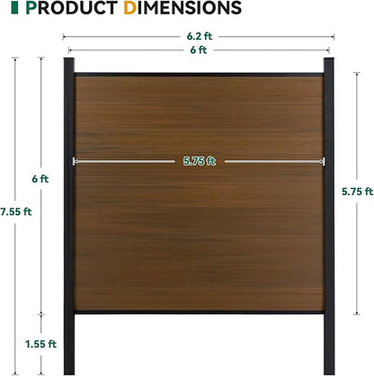 Mondaria Privacy Fence for Outside, 6ftx6ft Outdoor Privacy Panels with In-ground Post, Wind Resistant Wood Plastic Composite Fencing for Patio, Backyard, Garden and Swimming Pool (Brown with 2 posts)