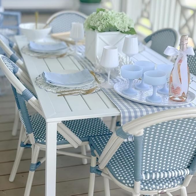 PURPLE LEAF Dining Chair Set of 2 Outdoor French Bistro Chairs Hand-Woven Aluminum Wicker Rattan Chairs for Garden Kitchen Backyard Porch White Print Finish Patio Chairs Light Blue