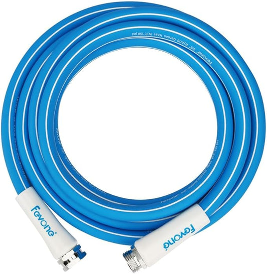 FEVONE 25 ft x 5/8 in Garden Hose, Drinking Water Safe Flexible Water Hose, Lightweight Hybrid Polymer Hose, Kink-Resistant, 3/4 in Aluminum Fittings, Leak-Free, 600 PSI