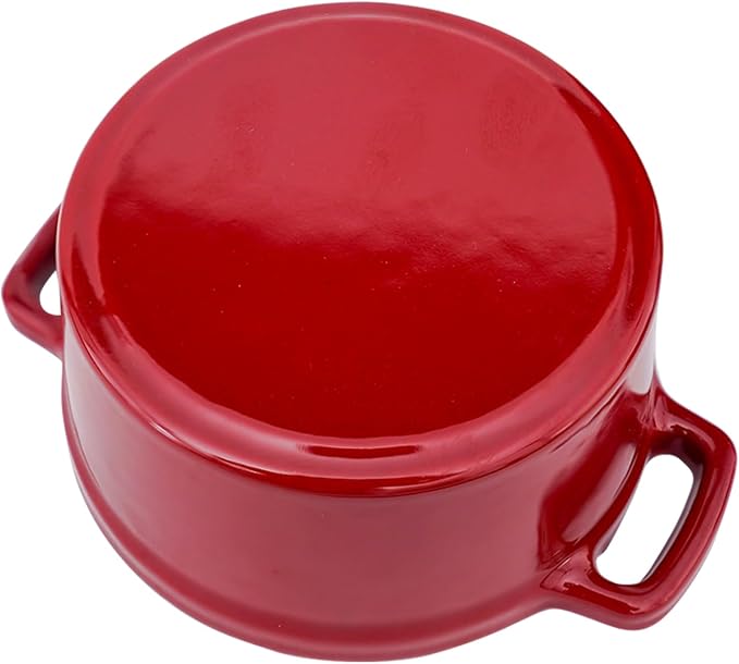 Flavehc Mini Cocotte 16 oz Mini Dutch Oven 0.5 qt. Cast Iron Garlic Roaster for Oven Garlic Confit Pot Ramekins with Lids Oven Safe Set of 2, Red