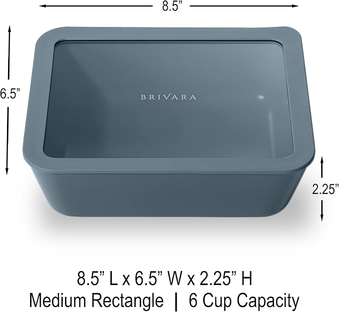 Glass Food Storage Container with Lid, 6-Cup Medium Rectangle | Microwave-Safe Airtight Lid, Oven-Safe Ceramic-Coated Glass | Zero Plastic, No PFAS/PFOA/BPA, Reusable [Dusk]