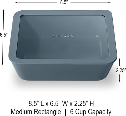 Glass Food Storage Container with Lid, 6-Cup Medium Rectangle | Microwave-Safe Airtight Lid, Oven-Safe Ceramic-Coated Glass | Zero Plastic, No PFAS/PFOA/BPA, Reusable [Dusk]