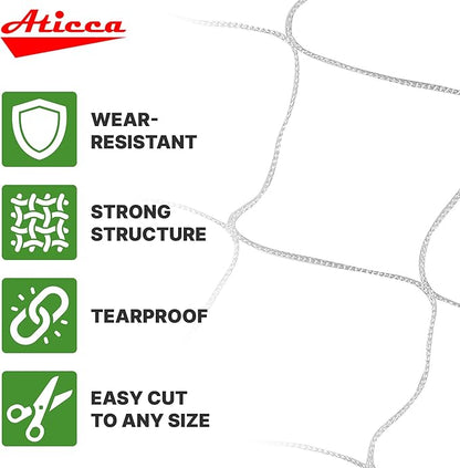 ATICCA Trellis Netting 5 x 350 ft Heavy Duty Polyester Plant Support Netting White - 6 Inch Garden Rope Trellis on Roll - Mesh Twine for Growing Vine Climbing Plants, Flowers, Peas, and Tomatoes