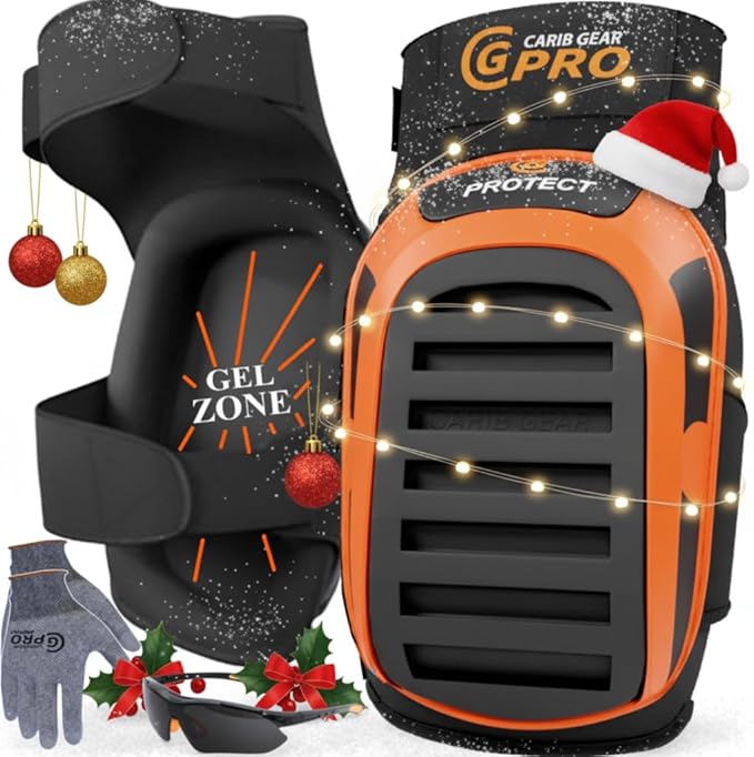 CARIB GEAR PRO Knee Pads for Construction Work, Heavy Duty Anti-Slip Knee Pads for Gardening, Flooring and Cleaning Extra Gel and Cushion Support long kneeling Pads for Women and Men