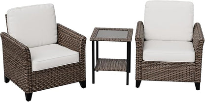 Canyon Ridge 3 Piece Outdoor Patio Bistro Set with Patio Chairs and Side Table, Outdoor Furniture Set, Brown/Beige