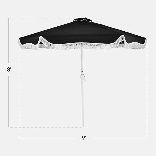 Best Choice Products 9ft Fringe Market Patio Umbrella – Outdoor Boho Tassel Sunshade for Table, Pool, Deck, Backyard – UPF50+, Easy Tilt, Heavy Duty Steel Pole & Ribs