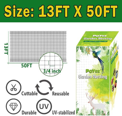 Bird Netting, 13x50FT Garden Netting for Fruit Trees Plants Strawberry Blueberry Bush Protection Anti Birds, Deers, Squirrels and Other Animals