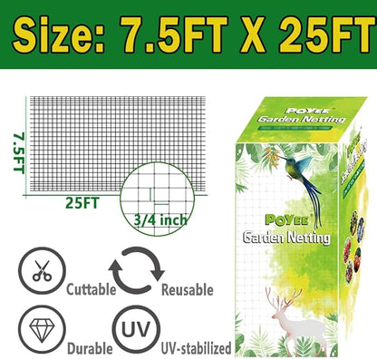Bird Netting, 7.5x25FT Garden Netting for Fruit Trees Plants Strawberry Blueberry Bush Protection Anti Birds, Deers, Squirrels and Other Animals