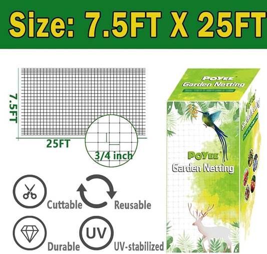 Bird Netting, 7.5x25FT Garden Netting for Fruit Trees Plants Strawberry Blueberry Bush Protection Anti Birds, Deers, Squirrels and Other Animals