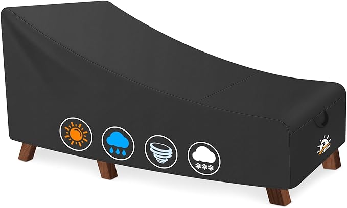 Zettum Outdoor Lounge Chair Cover - Waterproof Patio Chaise Lounge Chair Cover, 600D Heavy Duty Fade-Resistant Outdoor Seating Covers For Pool Lounge Chair, Lawn Bench Furniture 64 x 30 x 30 Inch