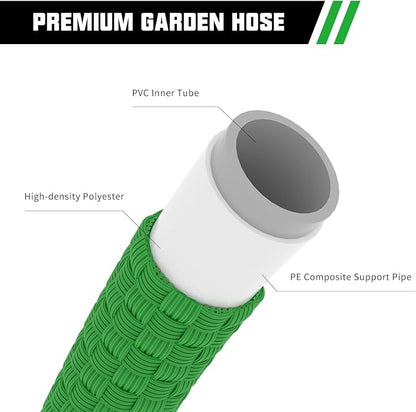 50FT Premium Garden Hose Ultra Lightweight Non-Expanding Design 50 FT Watering Hose with 10 Function Nozzle, Kink & Tangle-Free, Leakproof & Pressure Resistant for Yard/Lawn/Camping (Green)