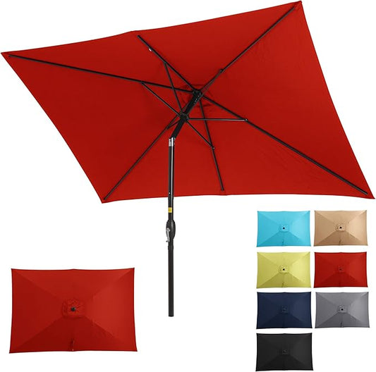 SUNVIVI OUTDOOR Patio Umbrella, Rectangular Patio Umbrella, Metal Pole Square Outdoor Umbrella with Crank and Push Button Tilt, Large Outdoor Umbrella with Polyester Canopy