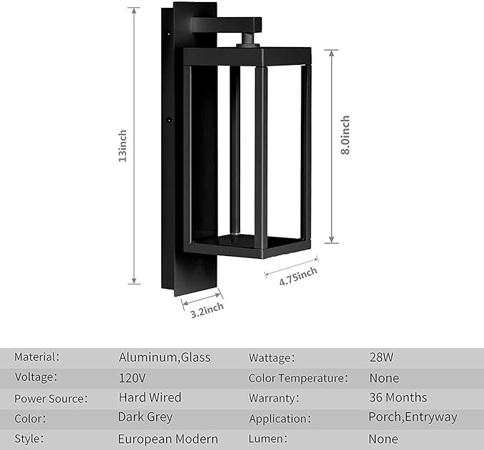 Outdoor Wall Sconce, Exterior Waterproof Wall Lantern Light Fixtures, Dark Porch Lights with Clear Glass Shade, Waterproof Aluminum Front Door Wall Mount Lighting for Garage Garden Patio, 2 Pack