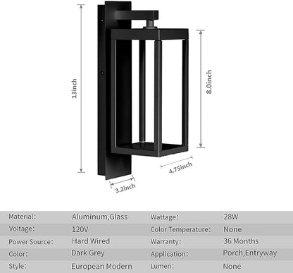 Outdoor Wall Sconce, Exterior Waterproof Wall Lantern Light Fixtures, Dark Porch Lights with Clear Glass Shade, Waterproof Aluminum Front Door Wall Mount Lighting for Garage Garden Patio, 2 Pack