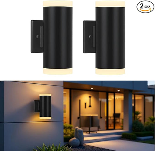 Outdoor Wall Light, ZUUKOLE Waterproof Exterior Wall Sconce, Anti-Rust Aluminum Wall Mount Lighting Cylinder Design – Up Down Wall Light fixtures for Porch, Patio or Garage, 2 Pack