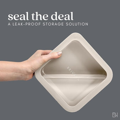Glass Food Storage Container with Lid, 2.5-Cup Small Square | Microwave-Safe Airtight Lid, Oven-Safe Ceramic-Coated Glass | Zero Plastic, No PFAS/PFOA/BPA, Reusable [Crema]
