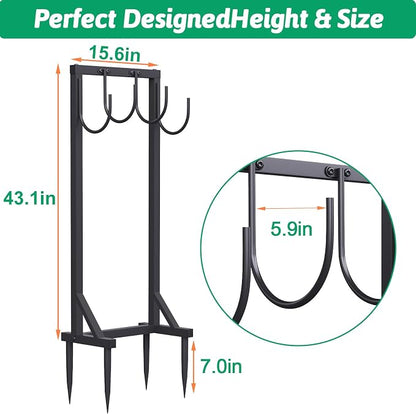 Heavy Duty Garden Hose Holder – 4-Hook Outdoor Water Hose Holder with 4 Reinforcing Spikes, Durable Hose Holder Organizer for Yard & Lawn