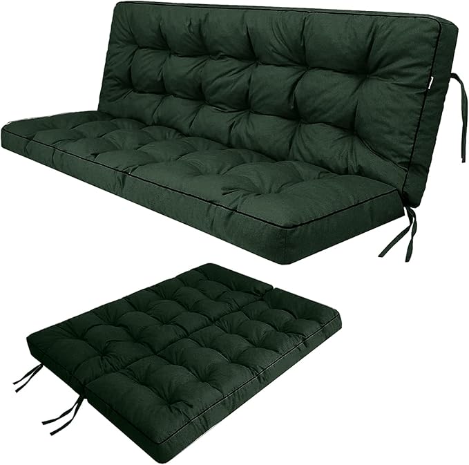 Swing Replacement Seat Cushions, 2-3 Seater Bench Cushions for Outdoor Furnitur with Backrest, Garden Recliner Seat Cushions Waterproof Sofa Pads (Dark Green, 55x40in)