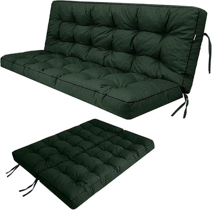 Swing Replacement Seat Cushions, 2-3 Seater Bench Cushions for Outdoor Furnitur with Backrest, Garden Recliner Seat Cushions Waterproof Sofa Pads (Dark Green, 70.8x40in)