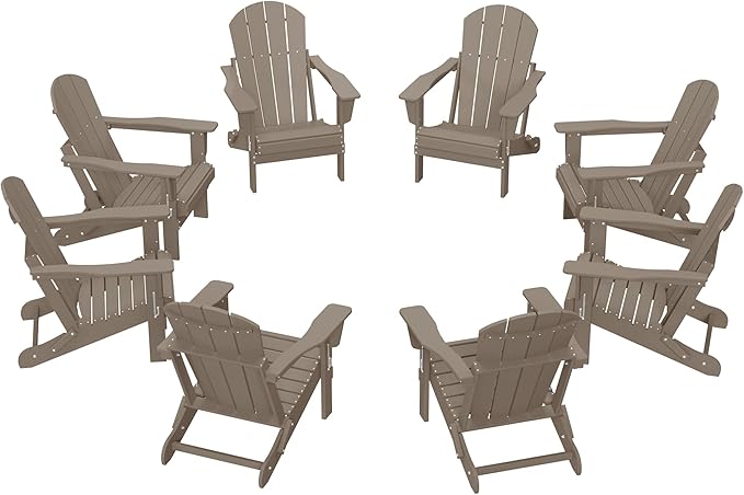 WestinTrends Malibu Malibu Outdoor Folding Poly Adirondack Chair (Set of 8), Weathered Wood