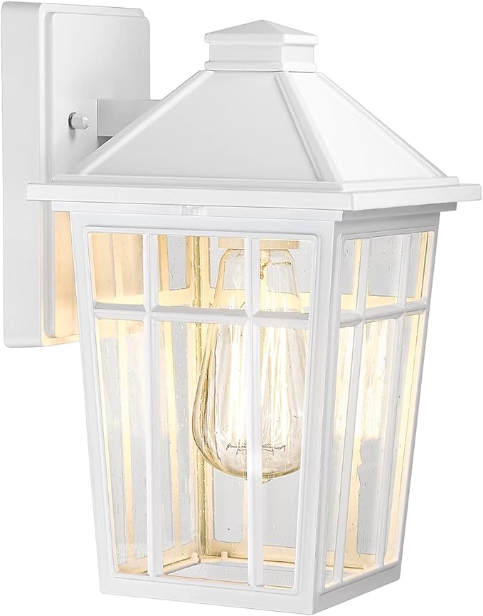Darkaway Outdoor Sconce Lights Wall Light Fixtures, Front Porch Light Outdoor Wall Anti-Rust Waterproof Aluminum with Glass Exterior Light Fixture for Patio, Yard, Doorway, Garage(1 Pack, White)