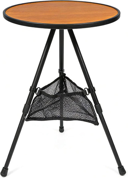 Small Folding Table Round Portable Patio Table Tool-Free Assembly Height Adjustable Side Table Easy to Carry and Move (Brown)