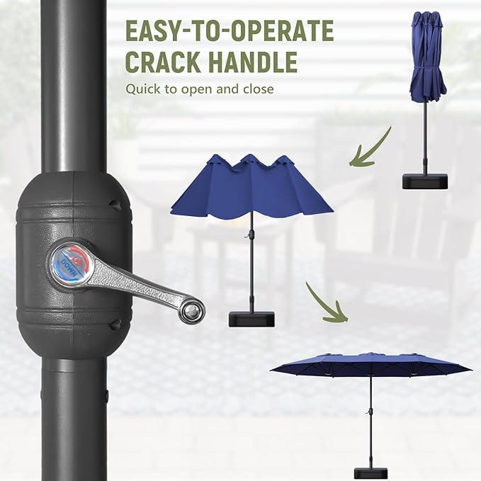 Outdoor Patio Umbrella, Table Umbrella with Push Button Tilt and Crank, 8 Ribs Market Umbrella