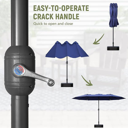 Outdoor Patio Umbrella, Table Umbrella with Push Button Tilt and Crank, 8 Ribs Market Umbrella