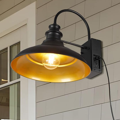 Dusk to Dawn Sensor Outdoor Barn Light with GFCI Outlet, 16 Inch Farmhouse Exterior Wall Sconce, Rustic Lighting Fixture, Industrial Wall Lantern for Garage Shed Patio, STRZ034L-W BK