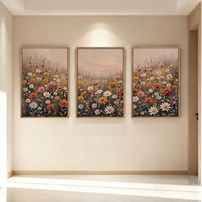 IARTTOP Extra Large Wildflower Framed Wall Art 24x36 Inch Set of 3 Vintage Botanical Art Prints Calming Nature Floral Landscape Wall Decor for Living Room Dining room Bedroom