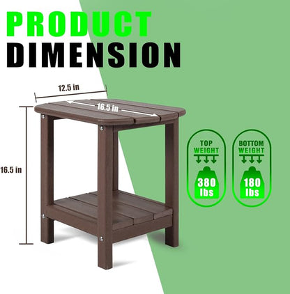 Adirondack Square Outdoor Side Table,2-Tier Storage Patio Side Table with Weatherproof HDPE Material Low