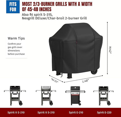 SHINESTAR 48 Inch Grill Cover for 45-48" 2-3 Burner Gas Grills, Heavy Duty Oxford Fabric BBQ Cover Waterproof UV Protection, Windproof with Magic Tape & Drawstring Bottom