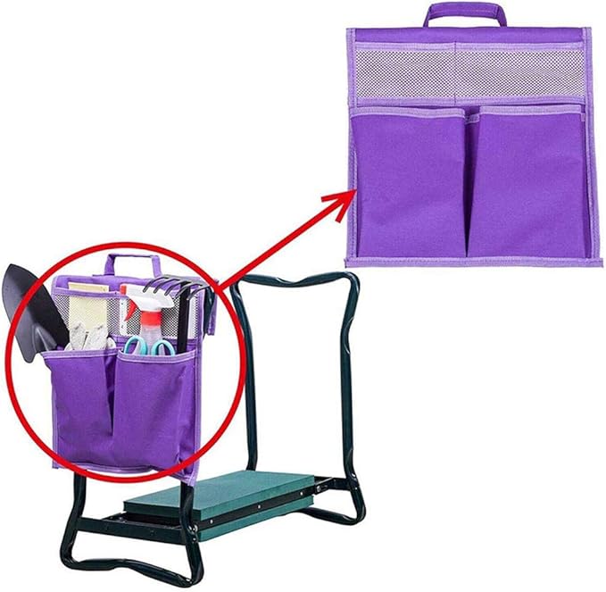 Garden Pouch Foldable Portable Garden Kneeler, Bench Kneeling Bag, Seat Storage Tote Hanging Organizer, Gardening Tools Storage Stool Multiple Storage Pouch (Purple),