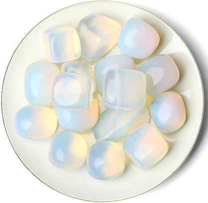 QINJIEJIE Opal Polished Stones Tumbled Crystals Bulk Gemstones Healing Crystal White Opalite Rocks Set Decorative Landscape Quartz Real Reiki Stone for Vase Home Decor Energy Spiritual Gift 0.5 LBS