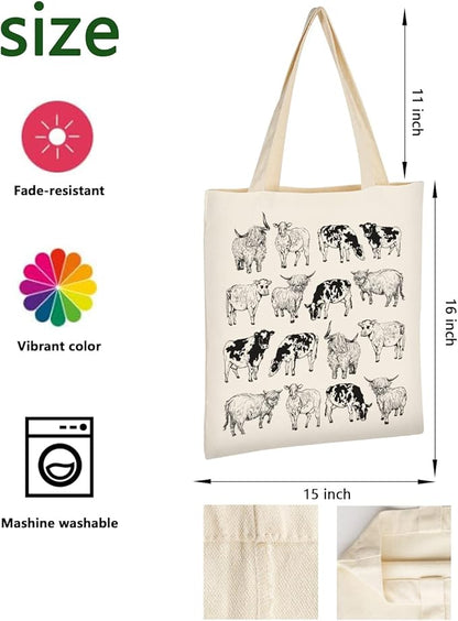 AUSVKAI Canvas Tote Bag Aesthetic for Women, Cute Reusable Cloth Cotton Bags for Shopping Beach Grocery
