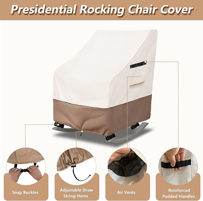 Outdoor Rocking Chair Cover 4 Pack,Heavy Duty Waterproof Patio Rocking Chairs Cover for 27" W x 34" D x 45" H Presidential Rocking Chair,Beige